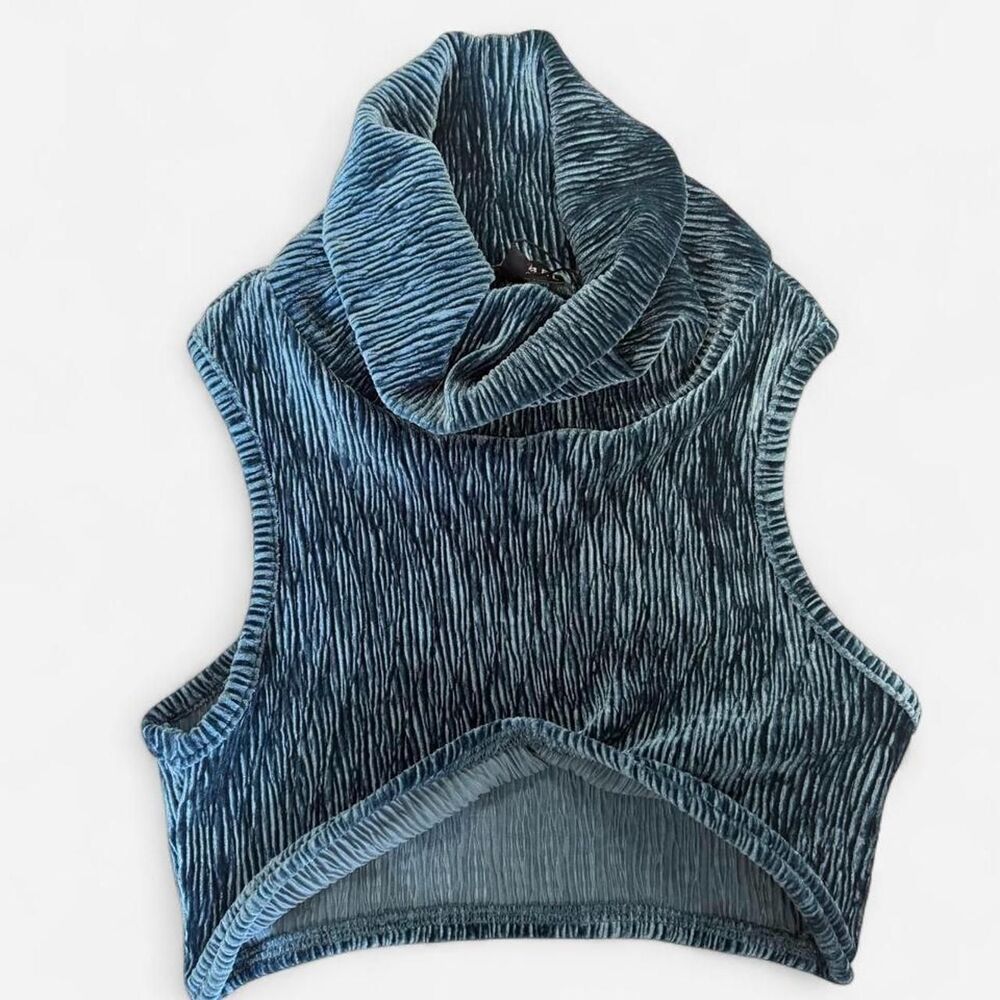 JLUXLABEL Blue Velvet Cowl Neck Cropped Sleeveless Top Women's Small